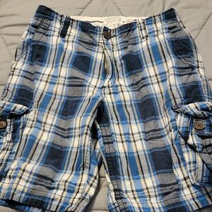 Aeropostale Navy and White Plaid Cargo Shorts